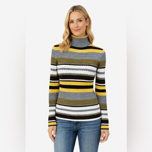 Vintage Y2K Xhilaration Striped Turtleneck Sweater Small Mustard Black Retro